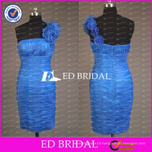 ED Bridal Beautiful Floral One Shoulder Ruched Organza Short Sheath Blue Bridesmaid Dress Patterns